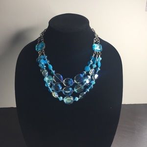 Beaded Statement Necklace Teal Blue.